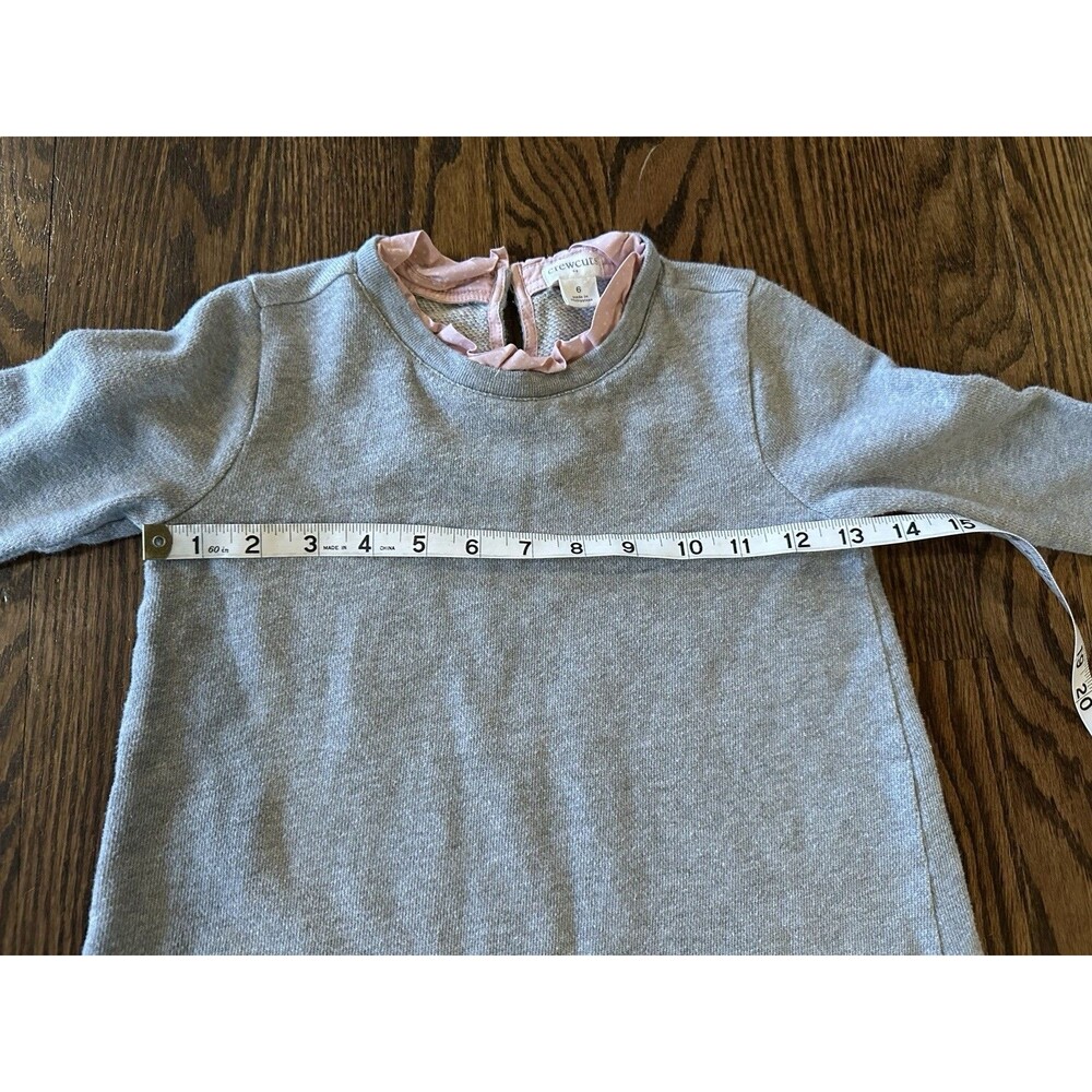 Crewcuts J Crew 100% Cotton Girls Gray Sweatshirt‎ Dress Size 6 Pink Ruffle - Picture 5 of 7